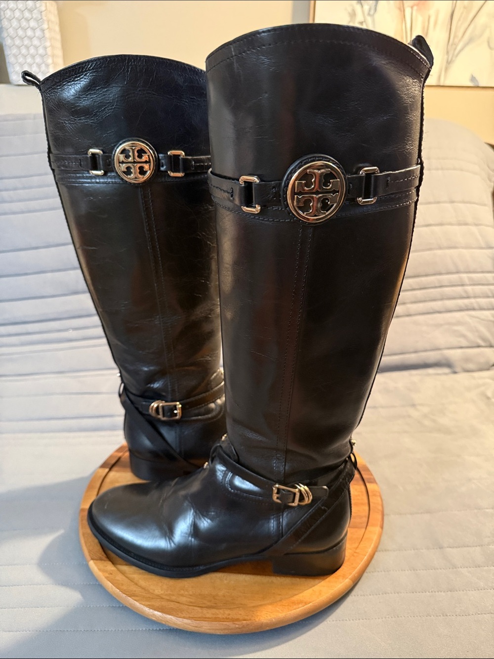 Tory Burch Calista riding boot gold tone buckle